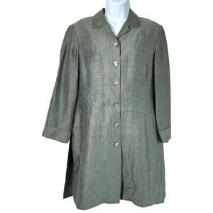 Vintage 90s Dana Buchman Linen Long Blazer Jacket Green Size 8‎ Lagenlook Work
